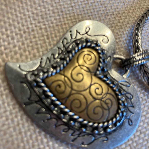 CHICOS INSPIRATIONAL SILVER AND BRASS NECKLACE - Picture 3 of 14